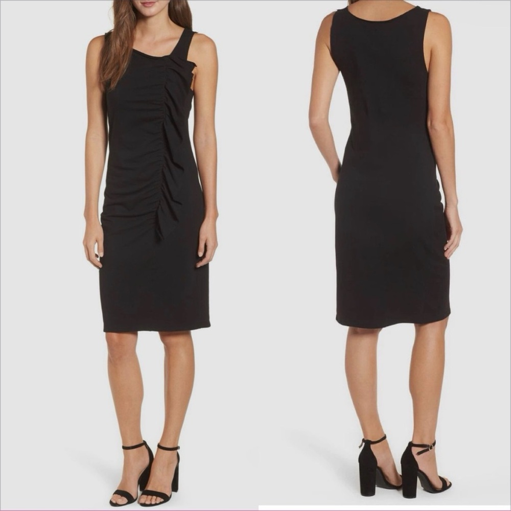 Bobeau Black Scoop Neck Sleeveless Ruffle Sheath chic capsule Large dress